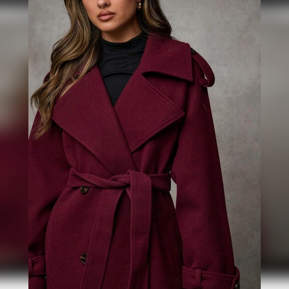 Double Breasted Lace Up Outerwear Vintage Burgundy Lapel Women's - Picture 9 of 10